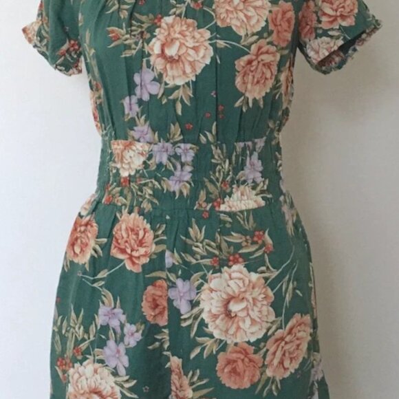 American Eagle Green Floral Romper M Off-Shoulder Cottagecore Boho Coquette‎ - Picture 4 of 13